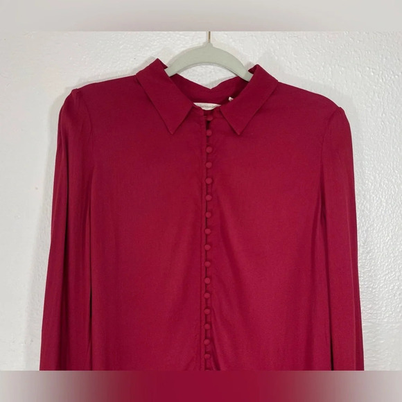 Soft Surroundings Moroccan Red Poet Button Up Blouse Ruffle Sleeve Women’s Small - Picture 3 of 13
